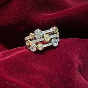 Classic Two-Tone CZ Stackable Ring in Gold and Silver